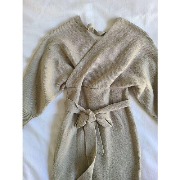 Lulus Sweater Dress Women's XS Green Knit Long Sleeve Tie‎ Front Wrap V-Neck - Picture 5 of 8